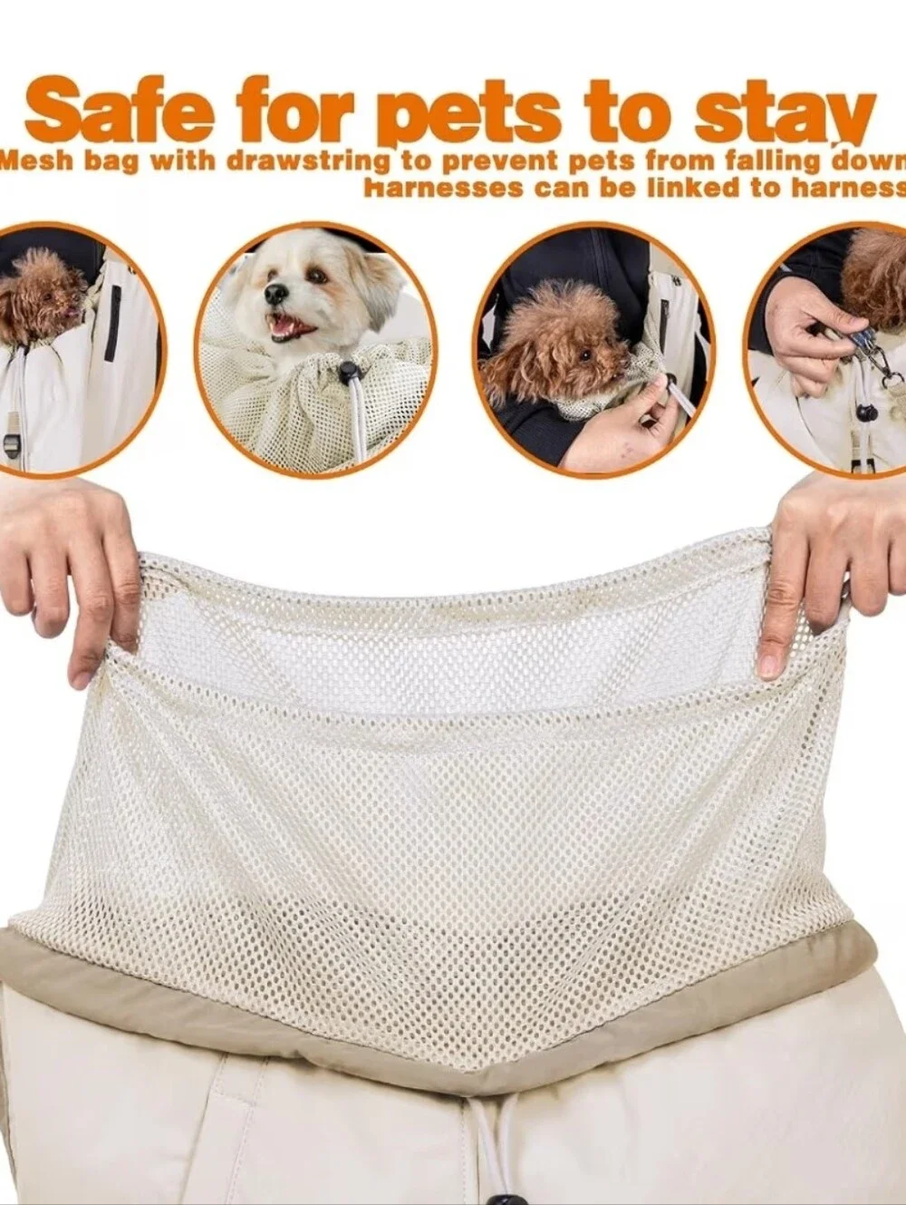 Hands-Free Beige Dog Sling Carrier by
